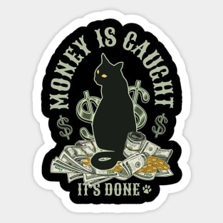 Cat sitting on a heap of cash money Sticker
